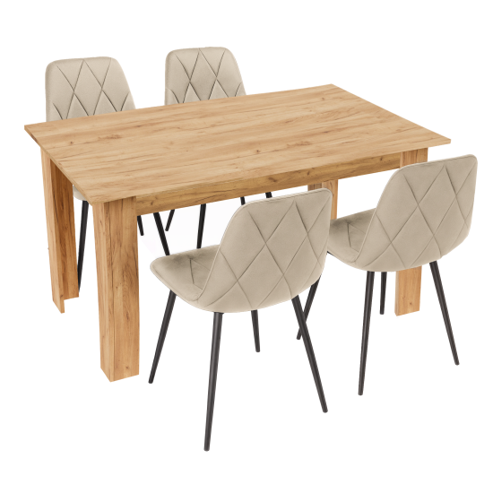 Stół kuchenny 120x80 Dąb Craft Złoty +  4 krzesła Piado Beżowe
